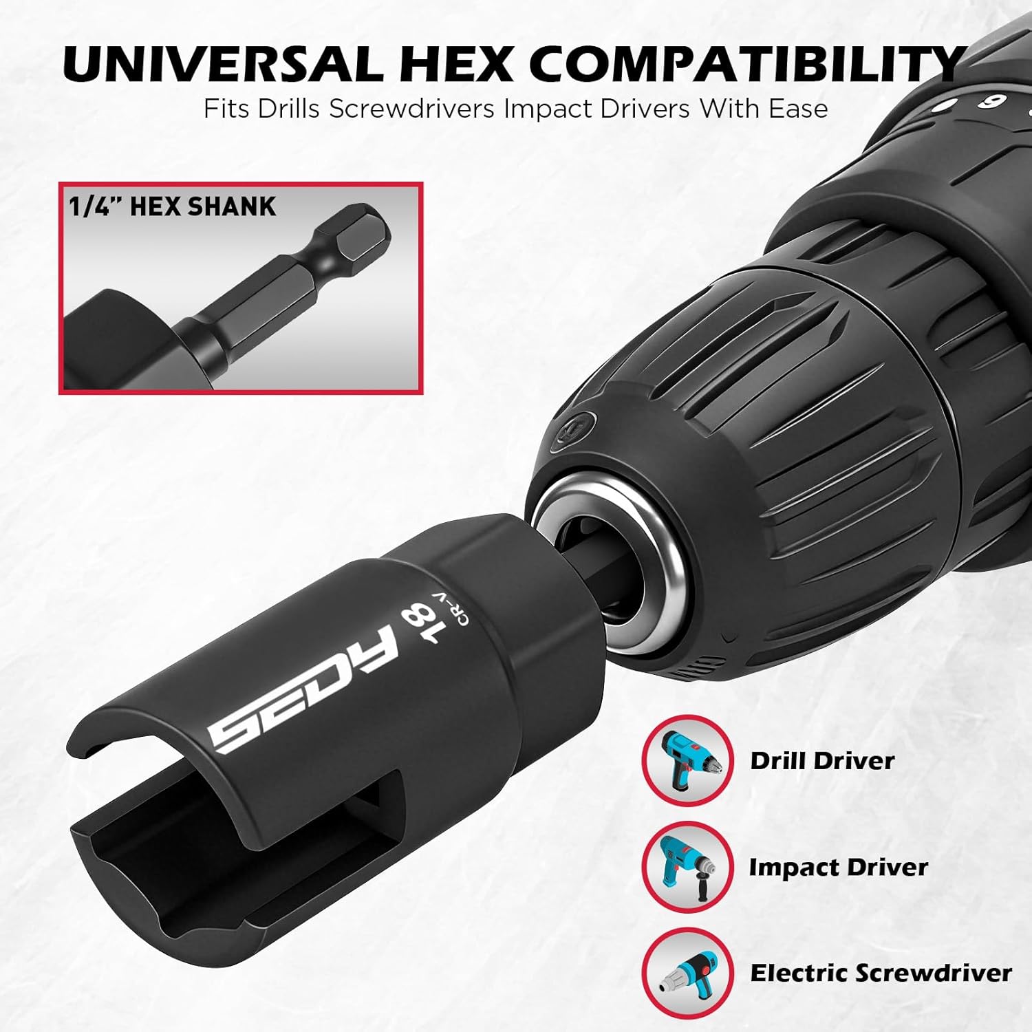 5-Piece Wing Nut Driver Set (10mm,12mm,14mm,16mm,18mm) with Magnetic Aluminum Storage Rail, 1/4" Hex Shank Wing Nut Driver Bit Set, Metric Wing Nut socket Set for Wing Nut, Eye Bolt, Wire Twisting - Image 6