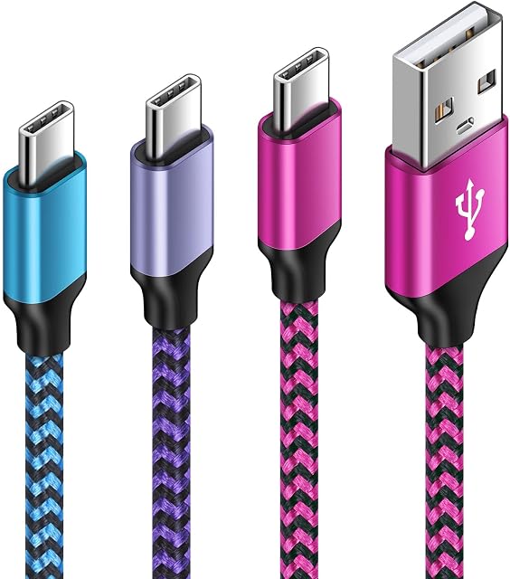 USB C Charger Cable, [3-Pack 1M+2M+3M] Type C Fast Charging Cable Nylon Braided USB C Cable for Samsung Galaxy A12/A21s/A41/A51/A52/Z Flip 3/Z Fold 3/S21/S20/S10/S9/S8 Plus, Huawei, Google Pixel, LG
