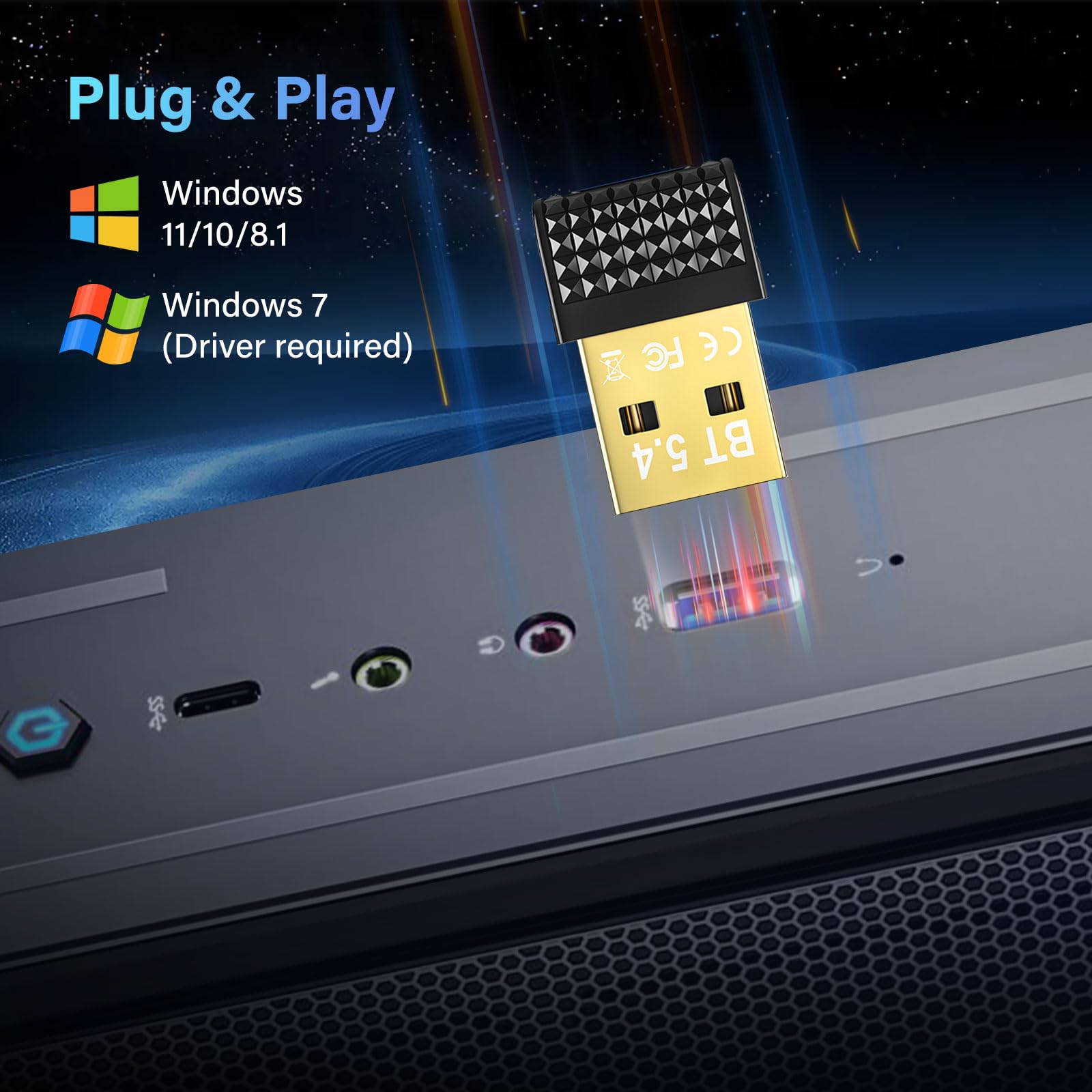 Chiavetta Bluetooth 5.4 per PC, Adattatore USB Bluetooth a Bassa Latenza, Dongle Wireless per Windows 11/10/8.1/7, Compatibile con Cuffie, Mouse, Tastiere, Controller, Stampanti e Altri Dispositivi