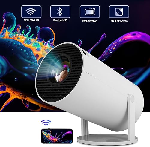 Miniatura 3 de FEARWIKY Mini proyector con WIFI y Bluetooth, proyector portátil de 130 pulgadas con pantalla de 120 ANSI 750P, proyector de película Keystone