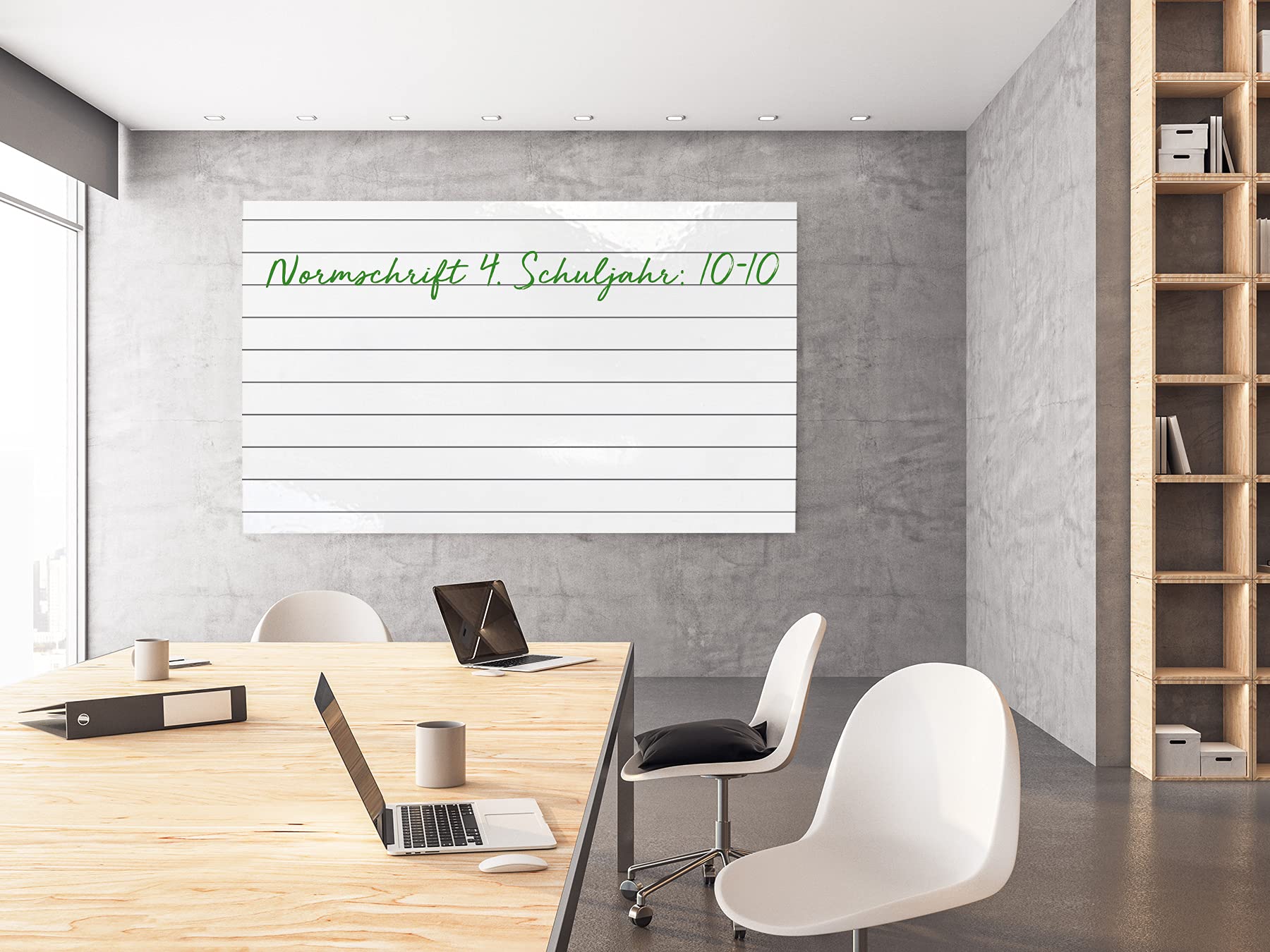 Whiteboard Tafelfolie trocken abwischbare Folie| mit Lineatur | selbstklebend beschreibbar abwischbar zuschneidbar | PREMIUM Klebefolie WEISS | (120x60 cm, Normschrift 4. Schuljahr:10-10)