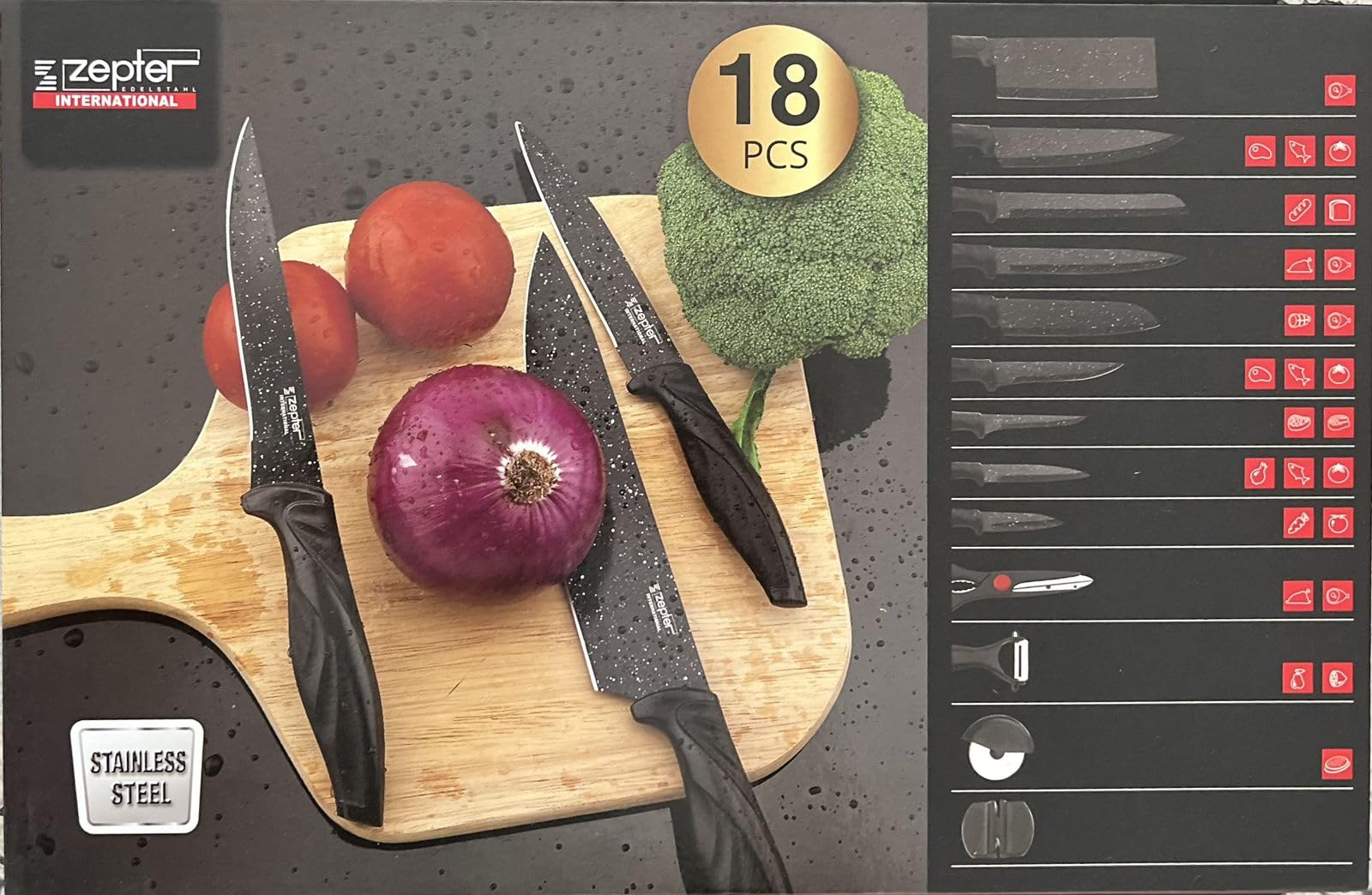 18 Pcs Kitchen Knives Set - Ultra Sharp Granite Knives