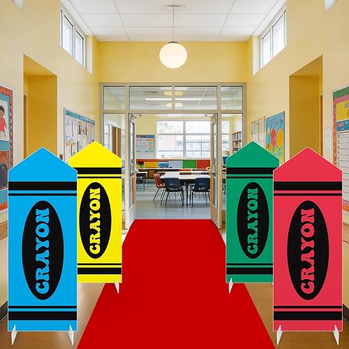 5Pcs Giant Back to School Decorations Crayon Yard Sign with Stakes