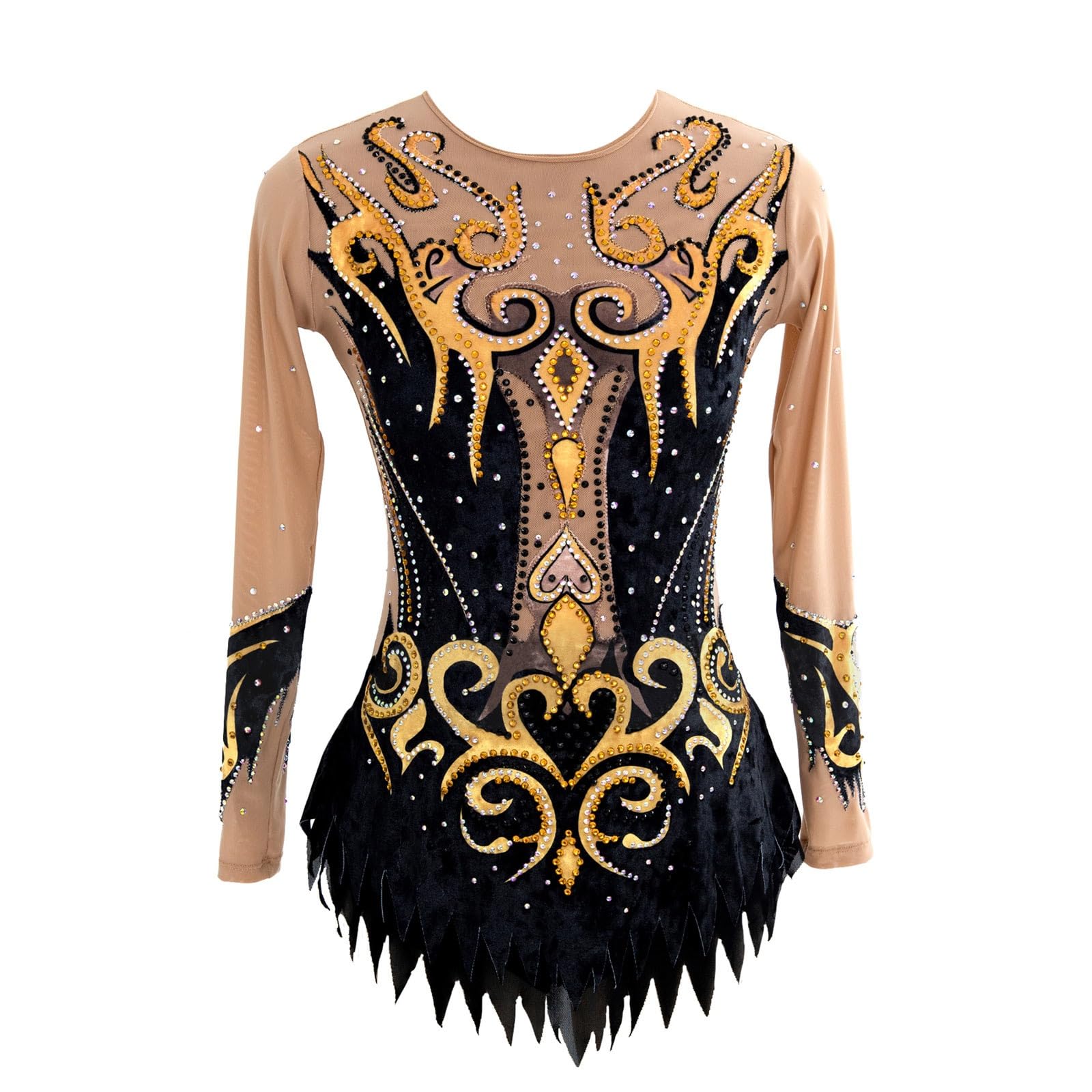 Langarm Trikot for Rhythmische Gymnastik, Damen Eiskunstlauf Tanzkostüm mit Strasssteinen