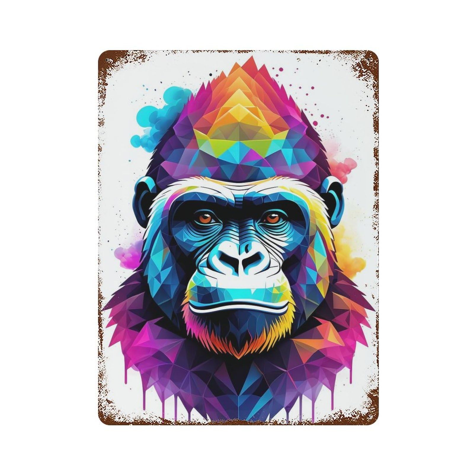Rust Effect Gorilla Geometric Art Vintage Rust Metal Sign 15.7"x11.8", Classic Wall Plaque for Shed, Workshop And Garage Wall Decor