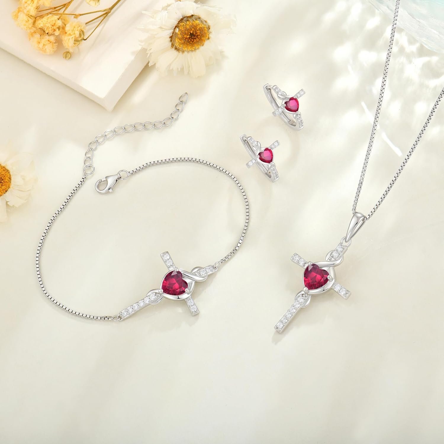 Infinity Cross Bracelet 925 Sterling Silver Crucifix Christian Religious Bracelet Heart Birthstone Jewelry Gifts for Women - Image 5