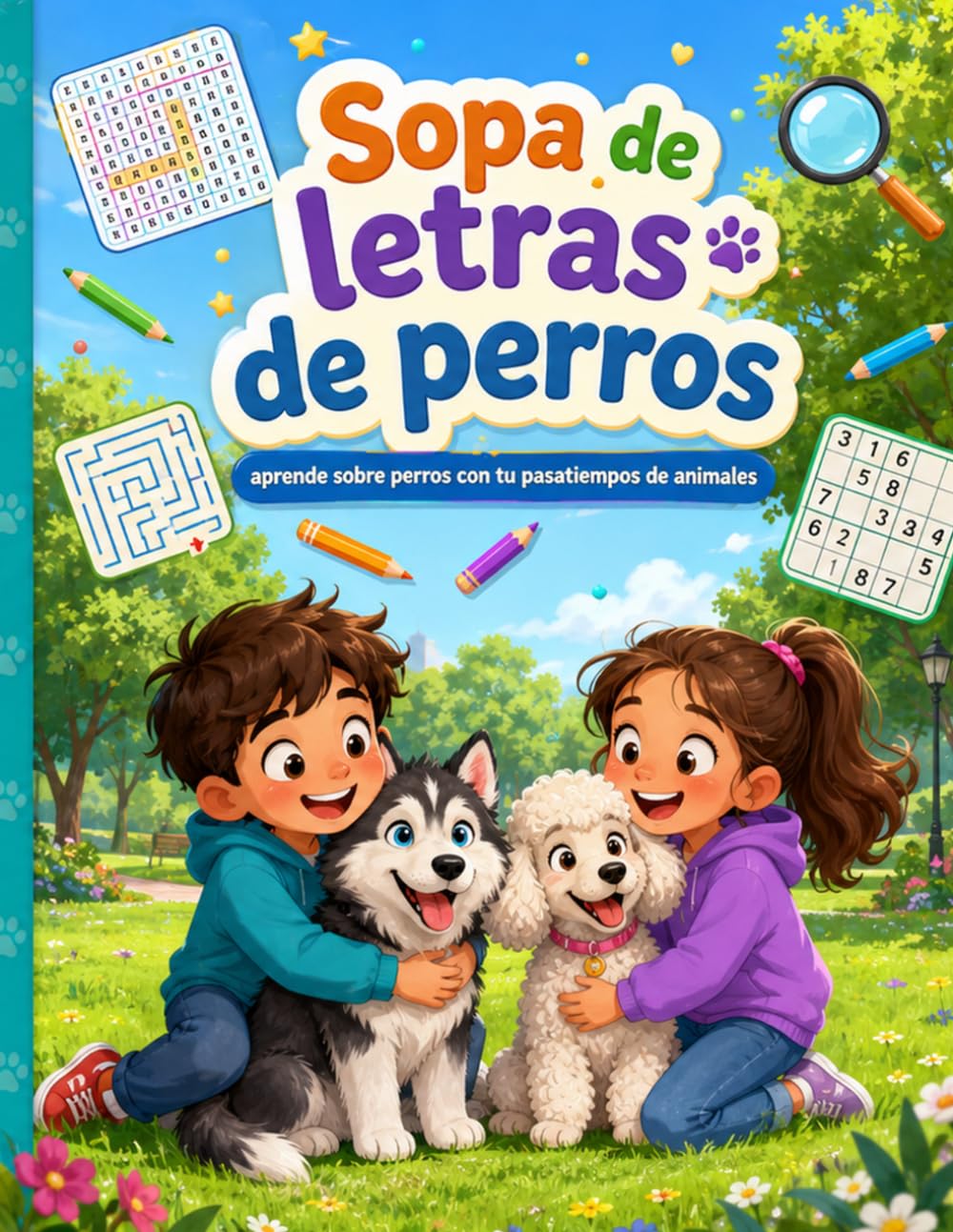 Sopa de Letras de Perros para Niños y Adultos: 20 Razas, Sopas de Letras, Laberintos y Sudokus | Libro de Pasatiempos para Niños de 8 a 12 Años | Regalo para los Amantes de los Perros