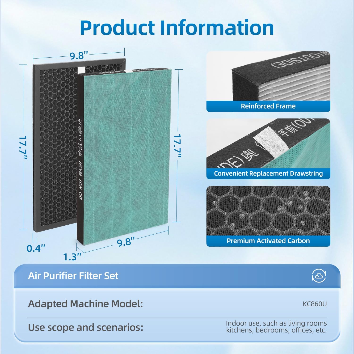 KC-860U Replacement Filter Set Compatible with Sharp KC860U Air Purifier,Part Number FZ-C150HFU FZ-C100MFU FZ-C150DFU