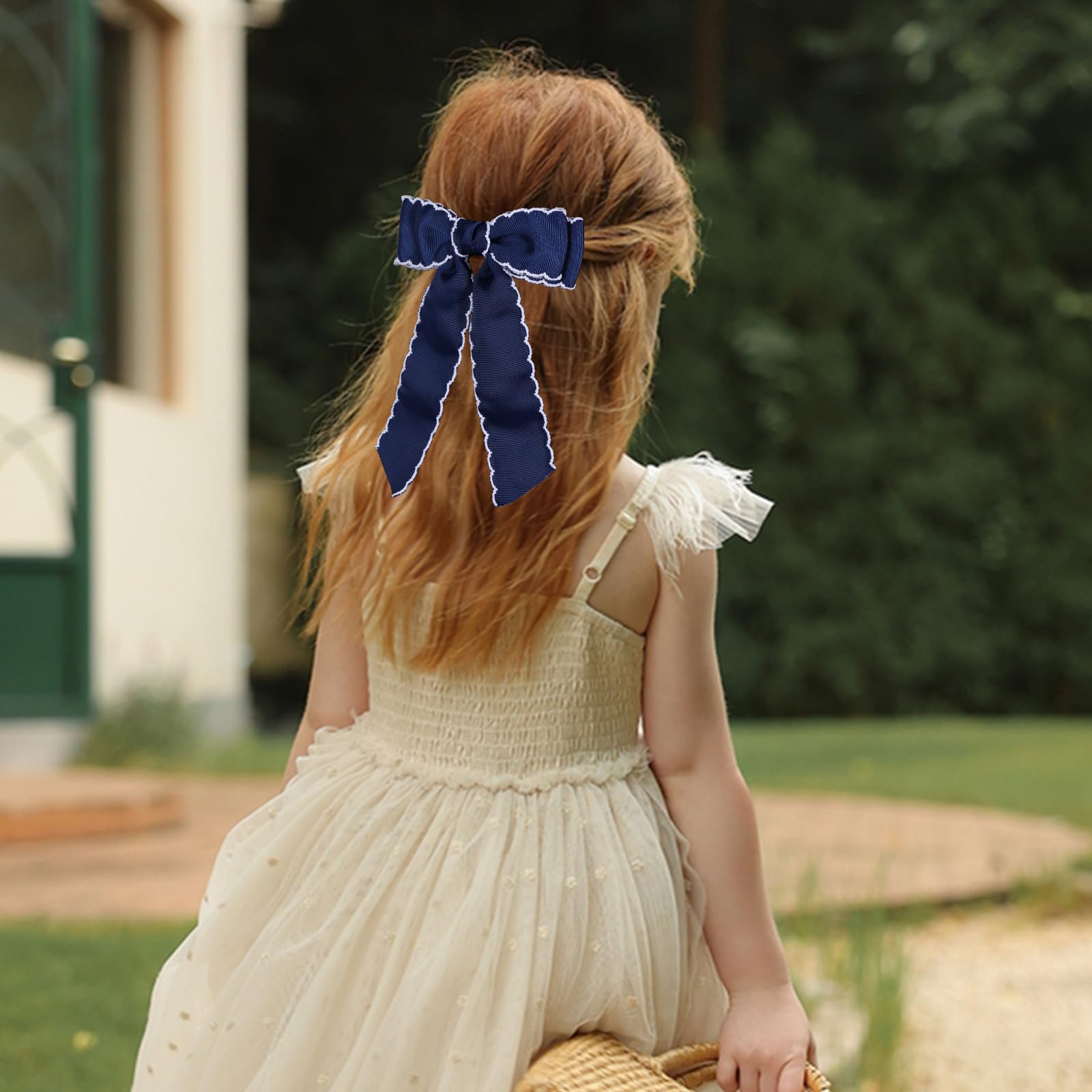 Navy Blue Hair Bow Clips - Handmade Grosgrain Ribbon -2