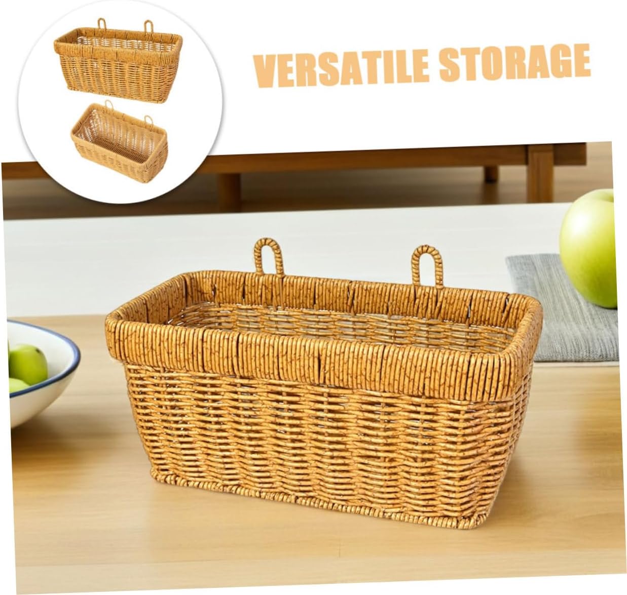 2pcs Imitation Rattan Hanging Baskets Versatile Kitchen Wall Organizer for Fruits and Vegetables Elegant Handwoven Storage Effortless Cleaning and Stylish Decor