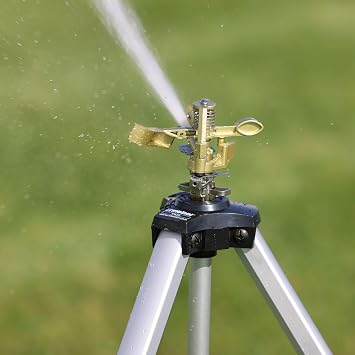 Melnor 65162AMZ Metal Pulsating Sprinkler with QuickConnect Set, Amazon Bundle, XT Tripod