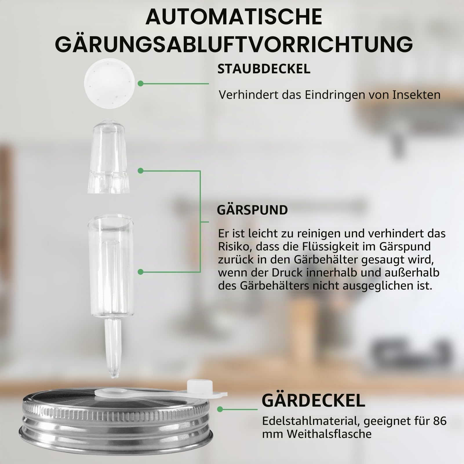 Artcome 28-teiliges Gär-Set, 5 Edelstahl-Gärdeckel, 5 Glasgewichte, 5 Luftschlösser, 6 Silikonösen, 1 Silikonzange für Einmachgläser mit breiter Öffnung (Gläser nicht im Lieferumfang enthalten)