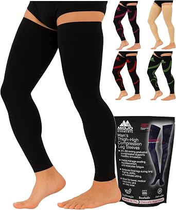 Mojo Mens 20-30mmHg Thigh High Compression Sleeves with Grip Top Medical Graduated Support for Varicose Veins, Swelling, Recovery & All-Day Comfort