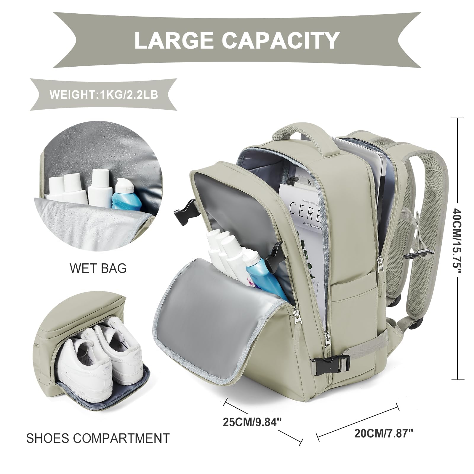 SZLX Zaino Ryanair 40x20x25 Bagaglio a Mano Easyjet 45x36x20 Donna Zaino da Viaggio Aereo Borse da Cabina Impermeabile Uomo Adatto a PC da 14 pollici Travel Backpack per Sportivo Trekking