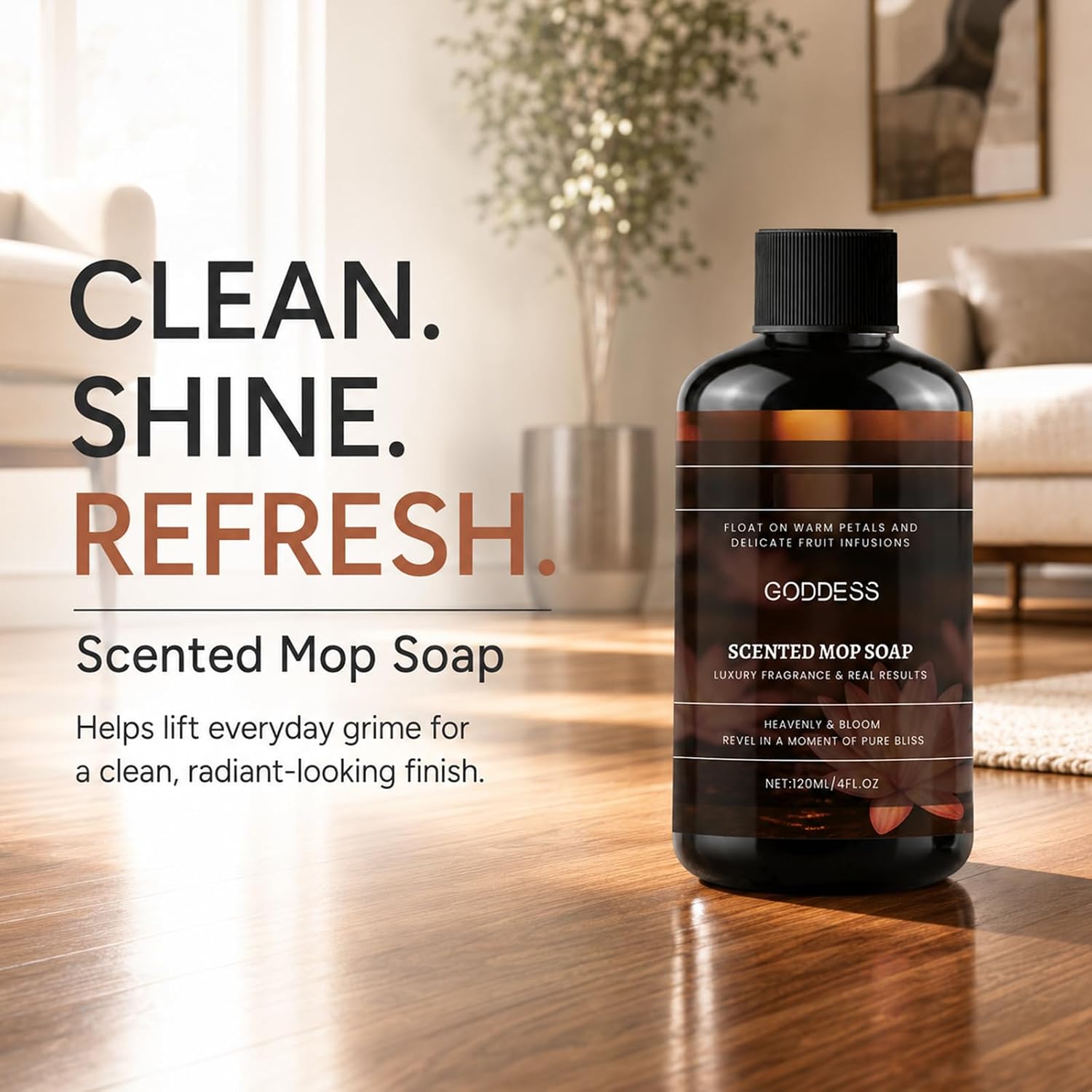 Concentrated Floor Cleaner Solution - All-Purpose Mop Soap for Hardwood, Tile, Laminate - Quick-Drying Streak-Free Formula - Effectively Removes Pet Mess & Grime, Fresh Lemon Scent (4.06 fl oz)