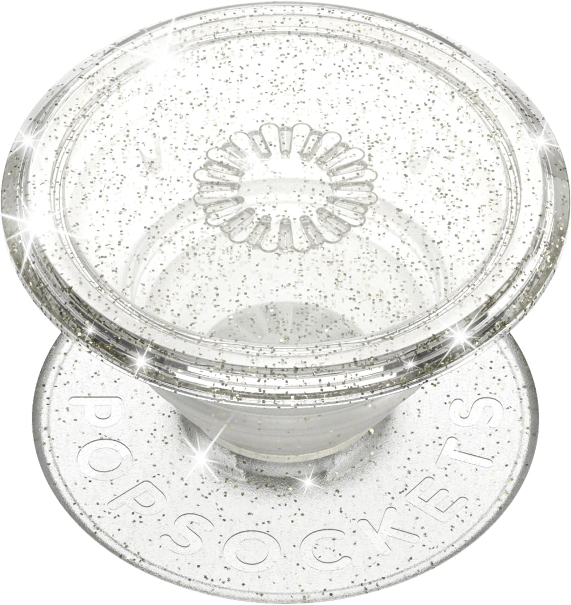 PopSockets Adhesive Phone Grip, Holder- Clear Glitter | Secure Comfortable Hold, Anti-Drop, Kickstand, Glitter, Sparkle, Sparkly, iPad, Removable, Popper