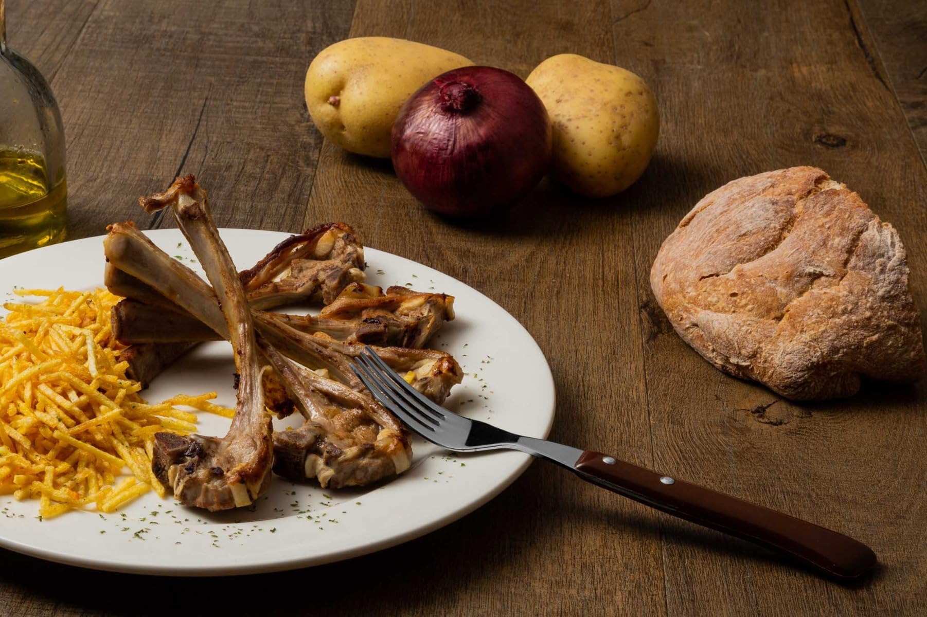 Arcos Set di Posate per Tavola in Acciaio Inossidabile – 6 Coltelli da Bistecca e 6 Forchette con Manico in Legno di Faggio – Marrone, Serie Mesa