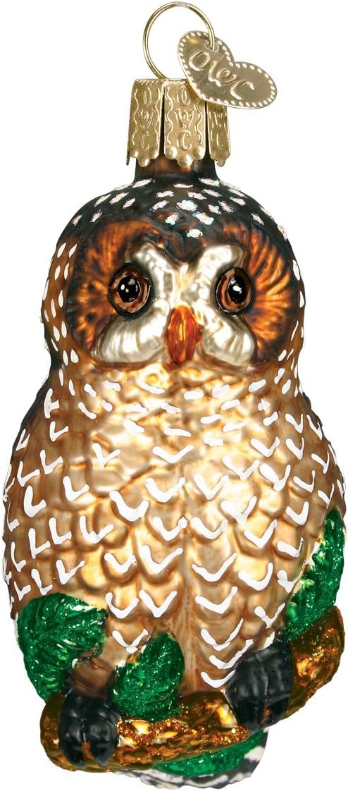 Old World Christmas Spotted Owl Glass Blown Ornament for Christmas Tree, Handcrafted Holiday Decoration, Owl Collection