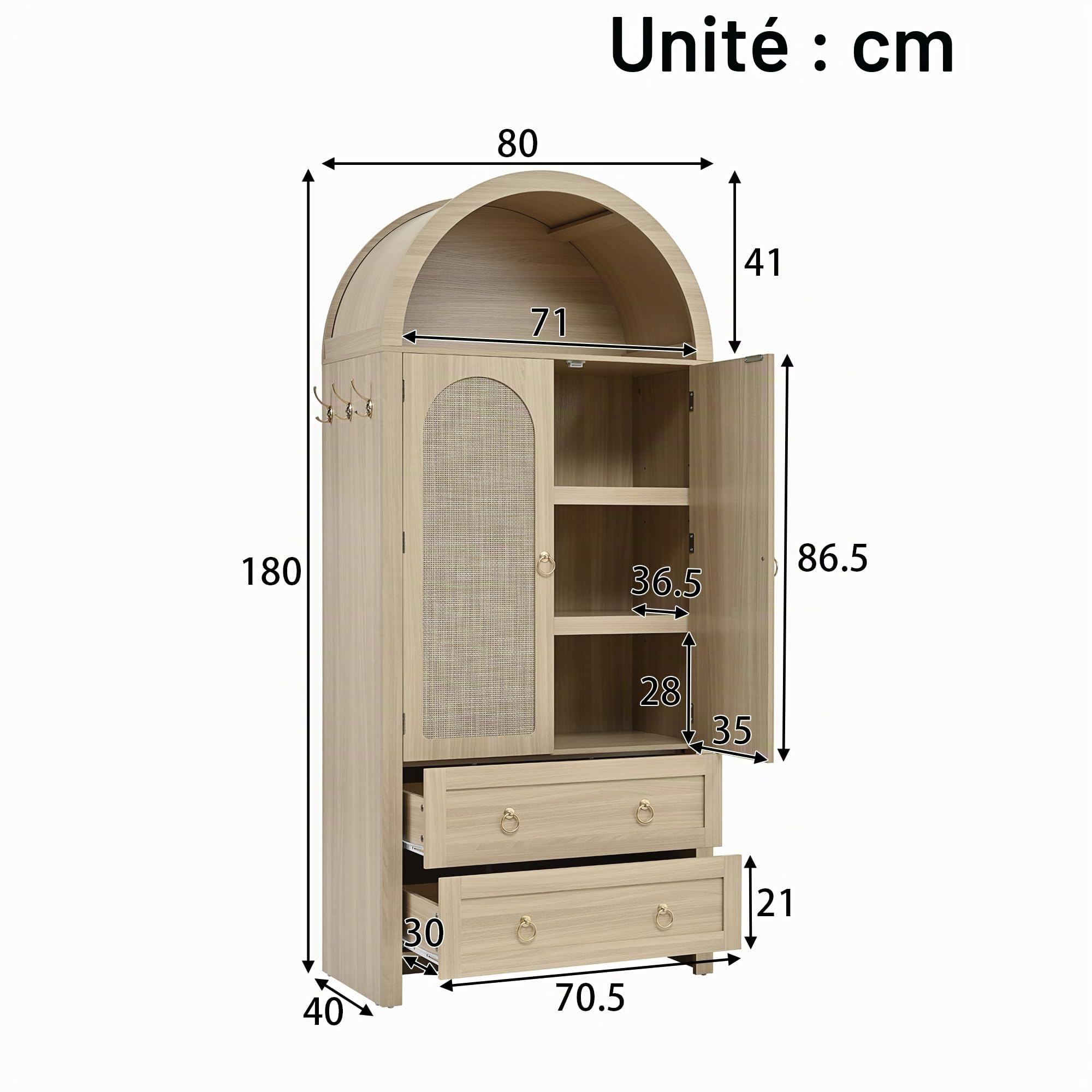 Zepneiy Buffet Salon et Chambre avec 2 Tiroir, Meuble de Rangement avec 2 Portes, Buffet Bois en Rotin Vintage, Étagères Réglables, Chêne
