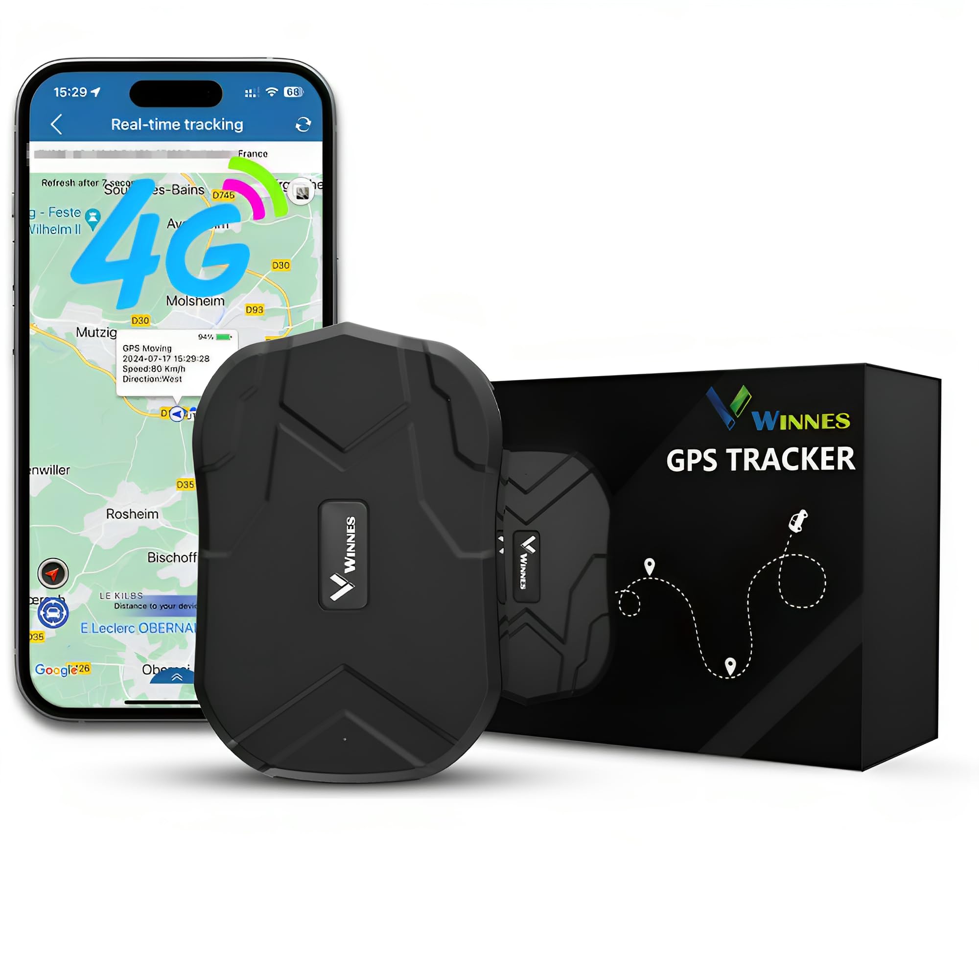 WINNES 4G Localizzatore GPS per Auto, TK905C Tracker Antifurto Senza Abbonamento, 20000mAh (240G Standby), Calamita Potente, Localizzazione Tempo Reale per Moto e Camion, App Italiana iOS & Android