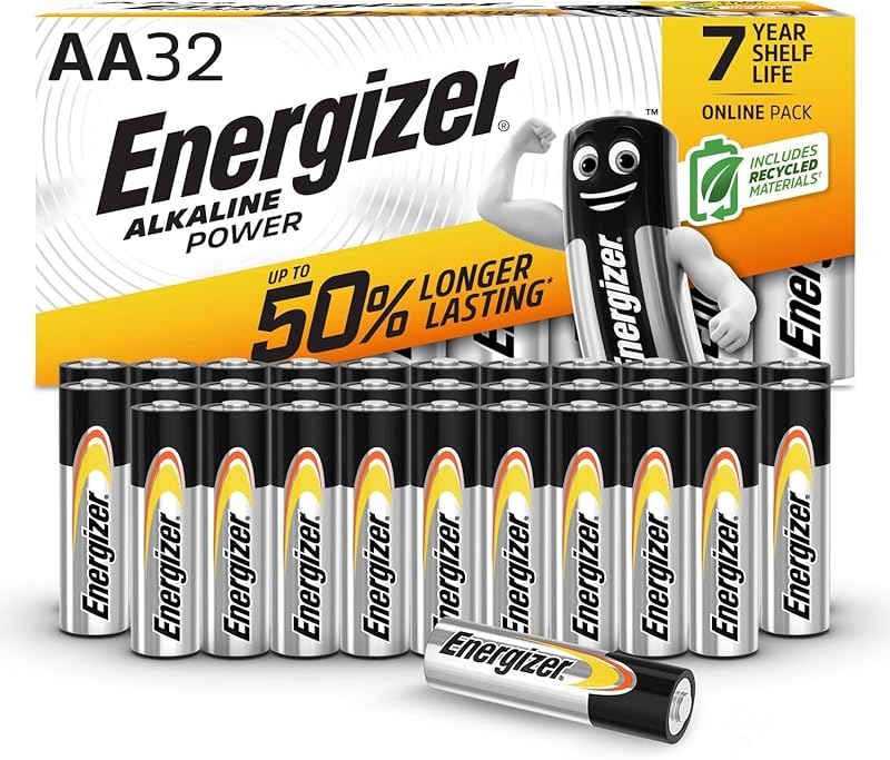 Energizer Alkaline Power - Piles AA (Lot de 32) - Alcaline 1,5V - Énergie Longue durée - Idéales pour Les appareils du Quotidien - Emballage 100% Recyclable - Conservation 7 Ans [Exclusivité Amazon]