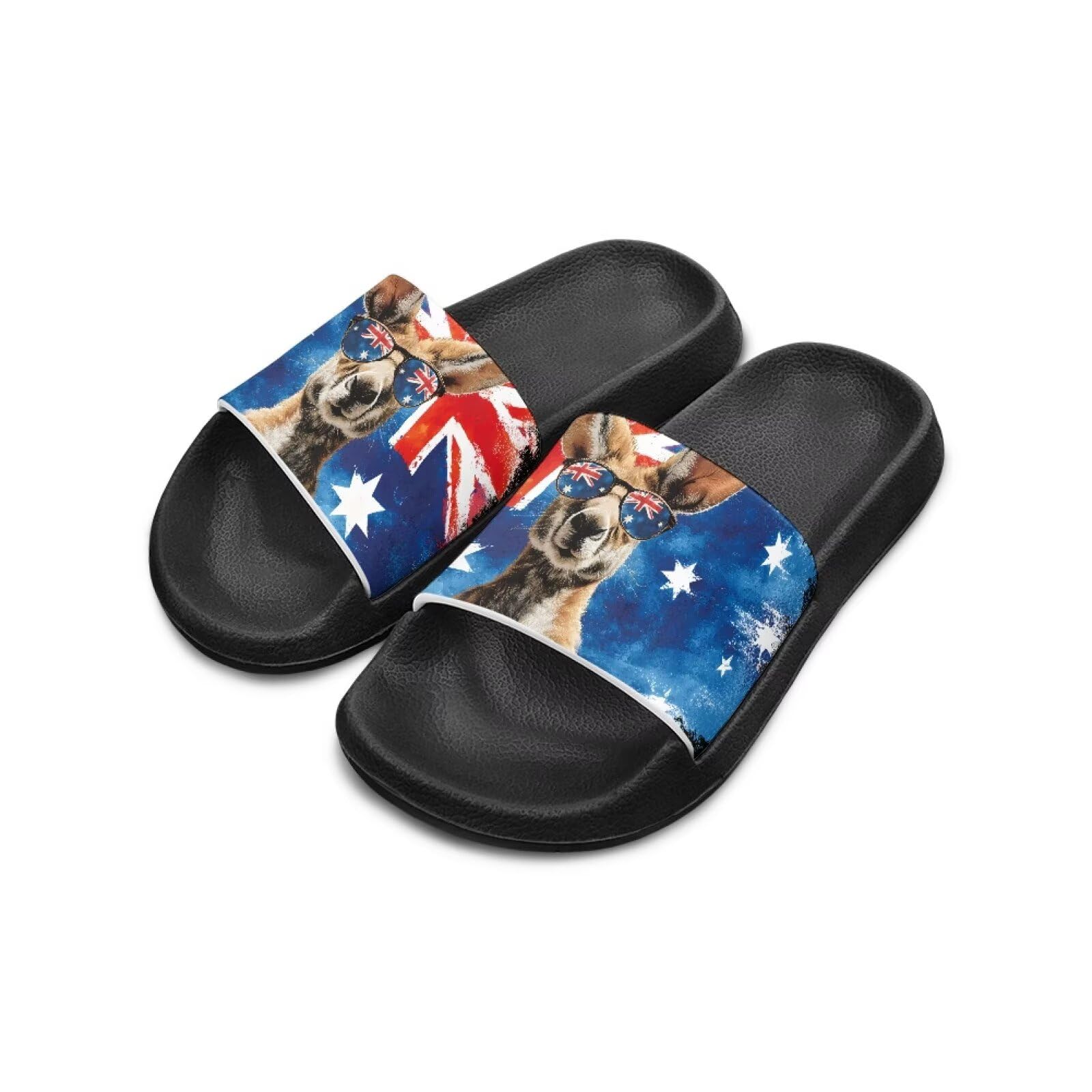 Howilath Australian Flag Bathroom Shower Sandals Kangaroo Print Beach Slides Boys Summer Open Toe Lightweight Toddler Slip on Slippers Summer Non-Slip Beach Shoes