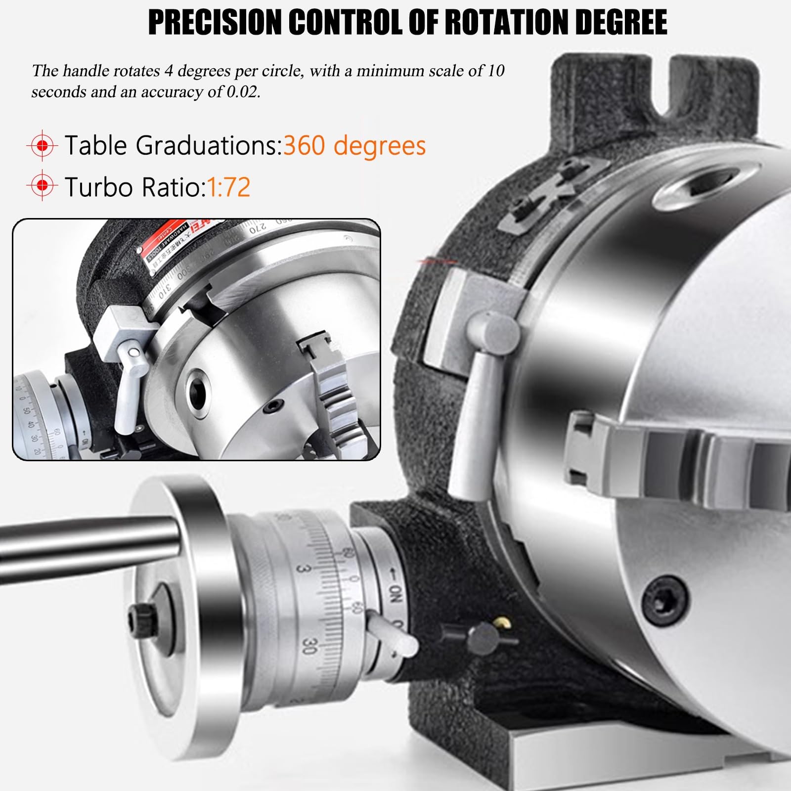 Fresado de precisión de 4 Pulgadas / 110 mm con Mandril de Tres mordazas de 3 Pulgadas / 80 mm, Mesa rotativa para Las Herramientas de indexación en ingeniería de fresado