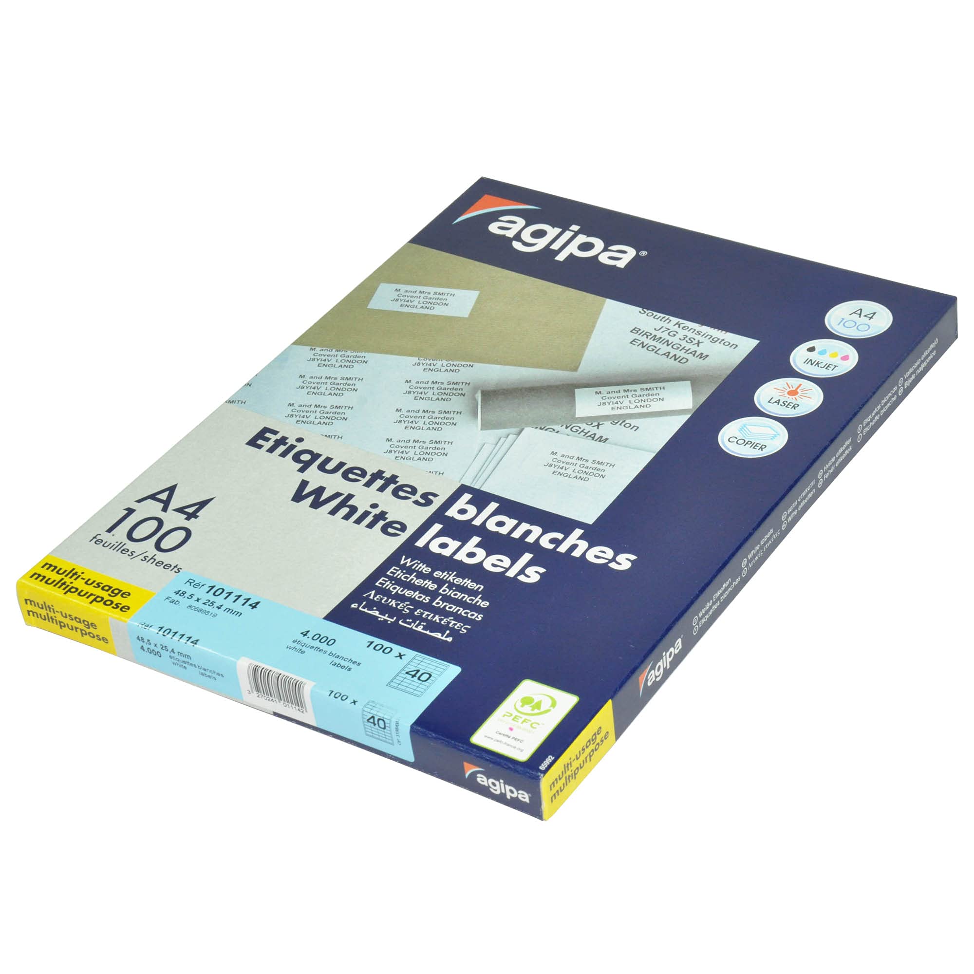 Sponsored Ad – AGIPA Multi-Purpose White Labels, A4 Sheets (210x297mm), 48.5x25.4mm Stickers, 100 Sheets with 40 Labels Each, 4000 Plain White Labels, Compatible with Inkjet, Laser, Copier-APLA101114