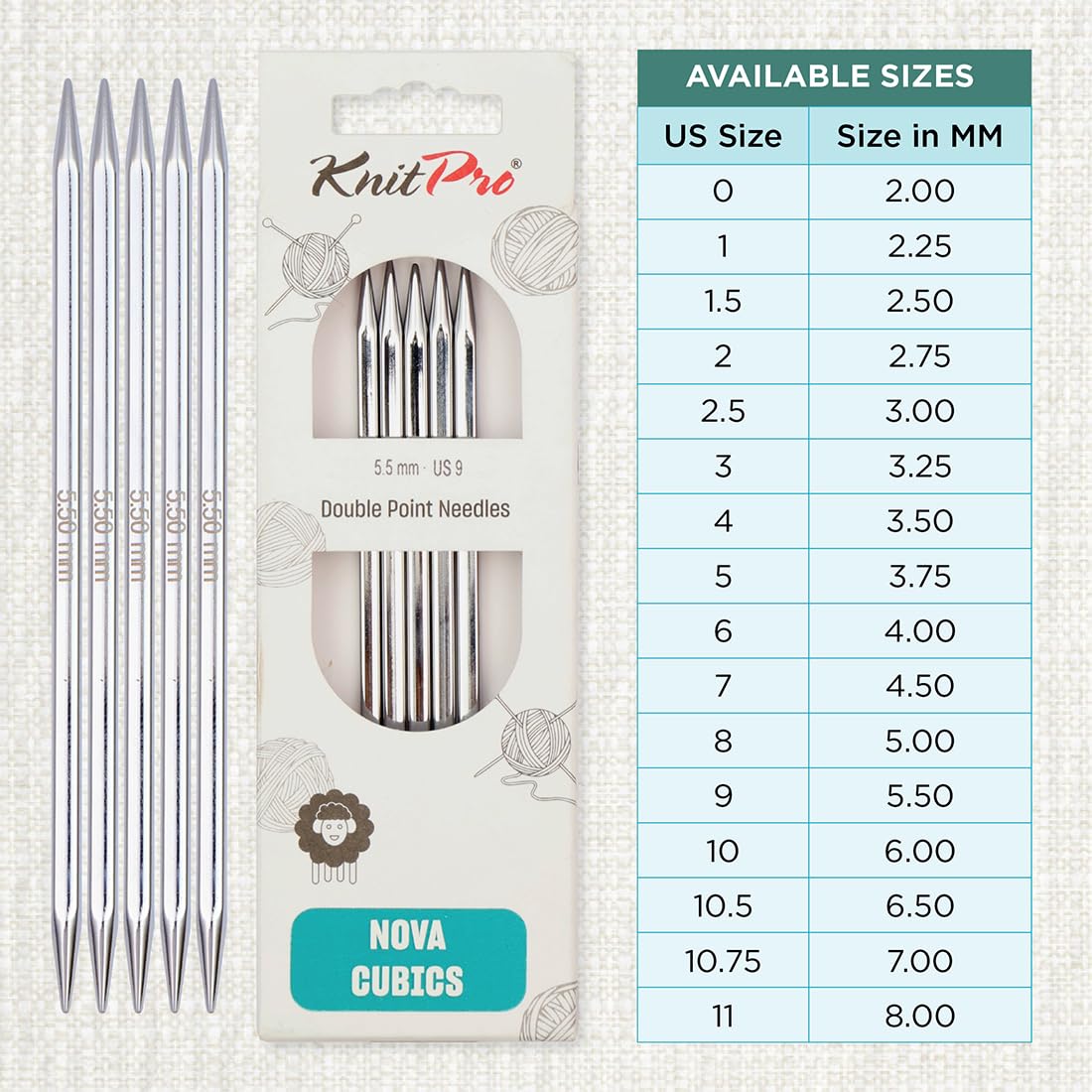 KnitPro Nova Cubics Double Pointed Needles 6" (15cm), Silver, 5.50mm - Image 4