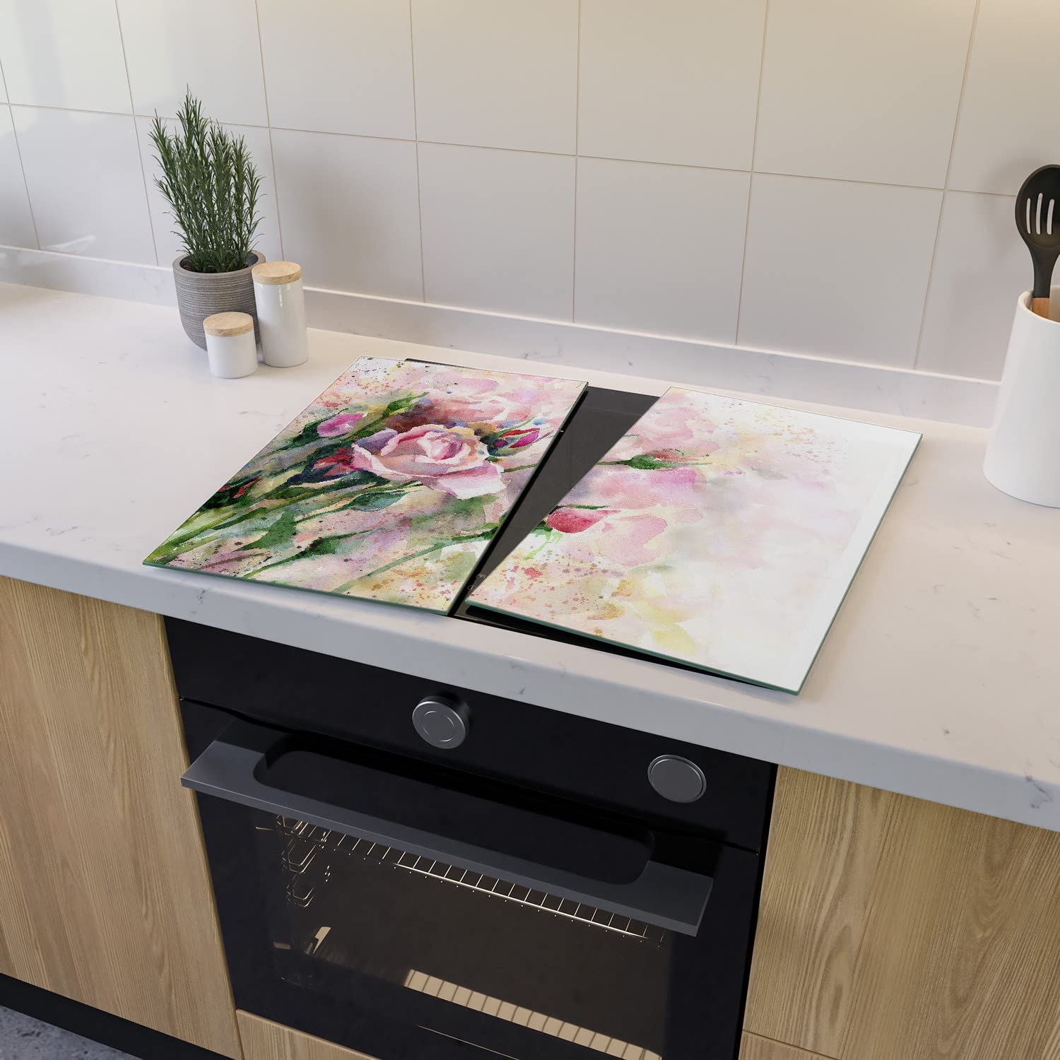 Wallario Herdabdeckplatte 2-teilig 60x52cm - Spritzschutz Aus Glas