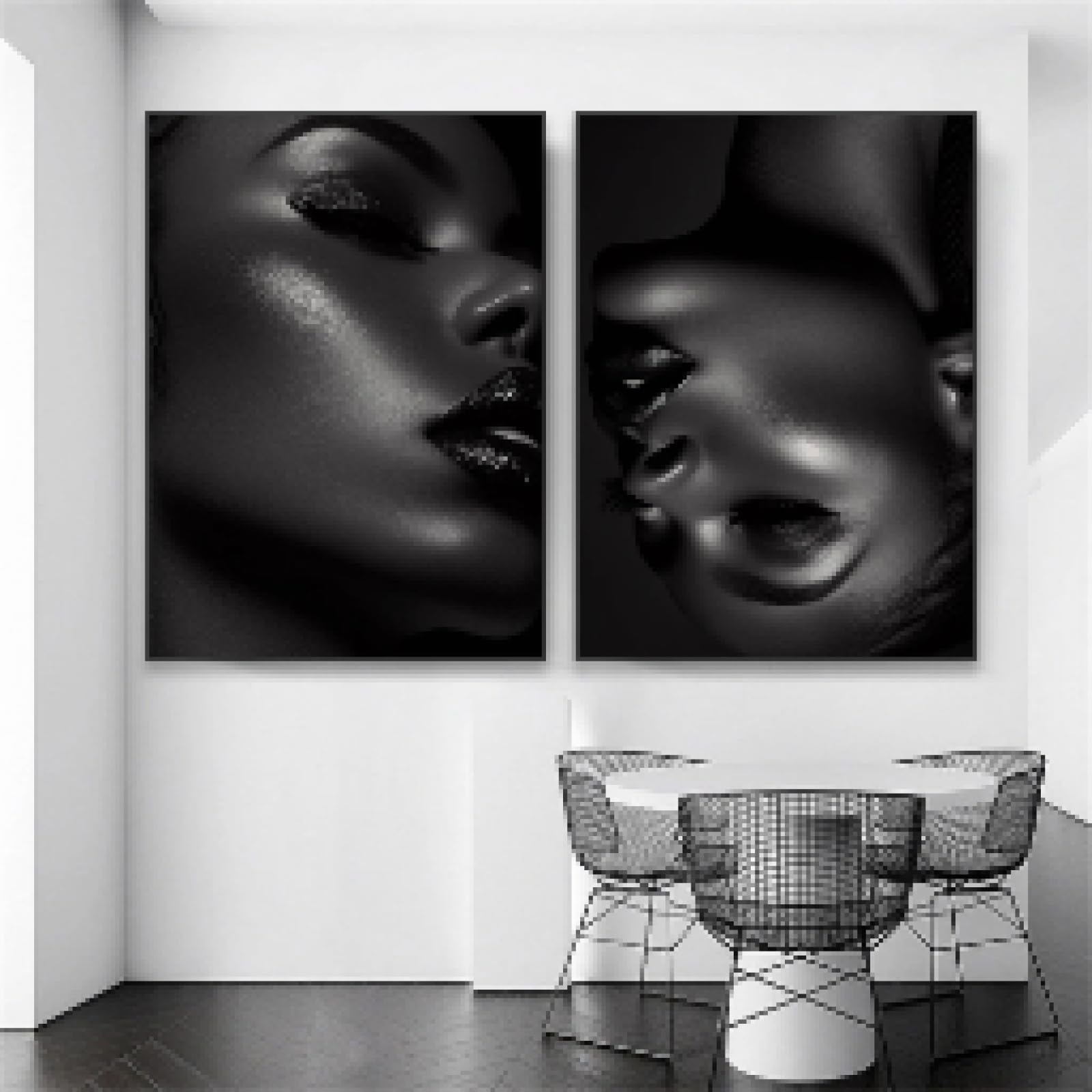 Affiche d'art mural femme noire, peinture femme sexy noir et blanc satiné - 8