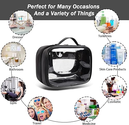 Miniatura 4 de XSUIOY Neceser transparente, bolsa organizadora de maquillaje, bolsas de cosméticos de viaje de gran capacidad con asas, estuche impermeable para