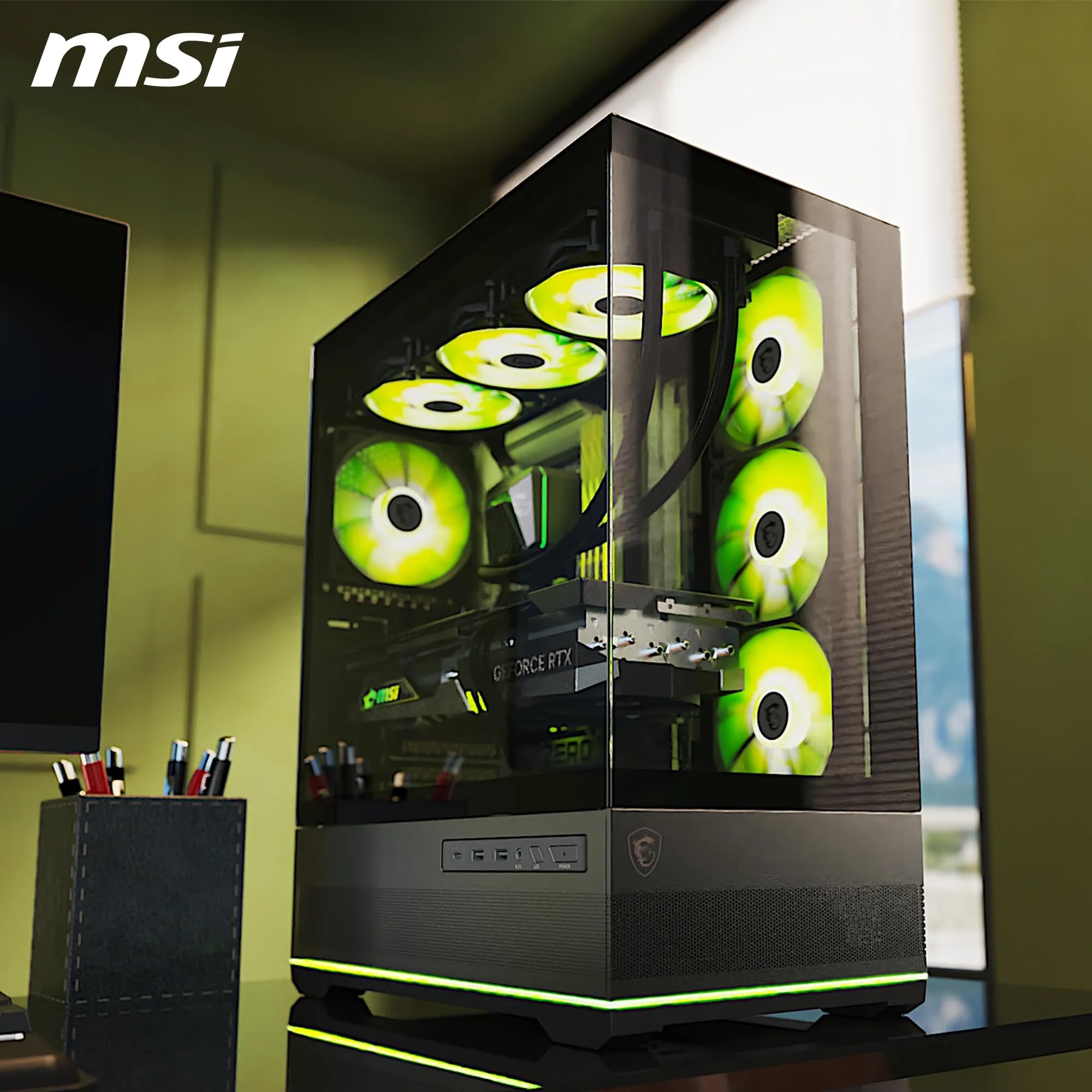 MSI MAG PANO 110R PZ - Mid-tower Gaming PC Case - Obsługuje GPU do 400 mm długości, zdejmowane filtry kurzu, USB 20 Gb/s (typ C), tylne połączenie ATX i Micro-ATX obsługa płyty głównej