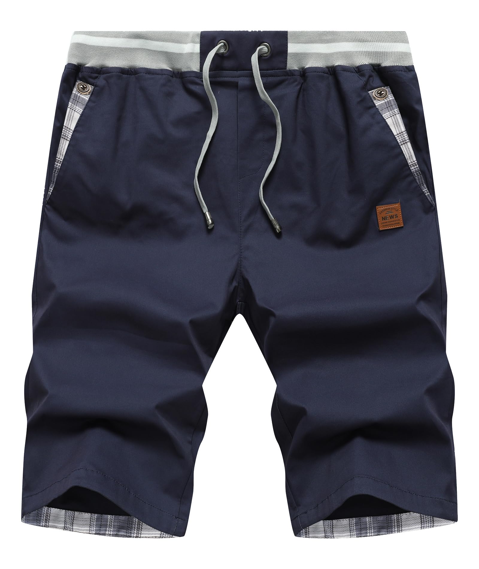 Djtnzdm Mens Bermuda Short Shorts Chino Fashion Tailored Shorts Cargo Cotton Work Casual Golf Short Summer Multi Pockets (L Navy Blue)