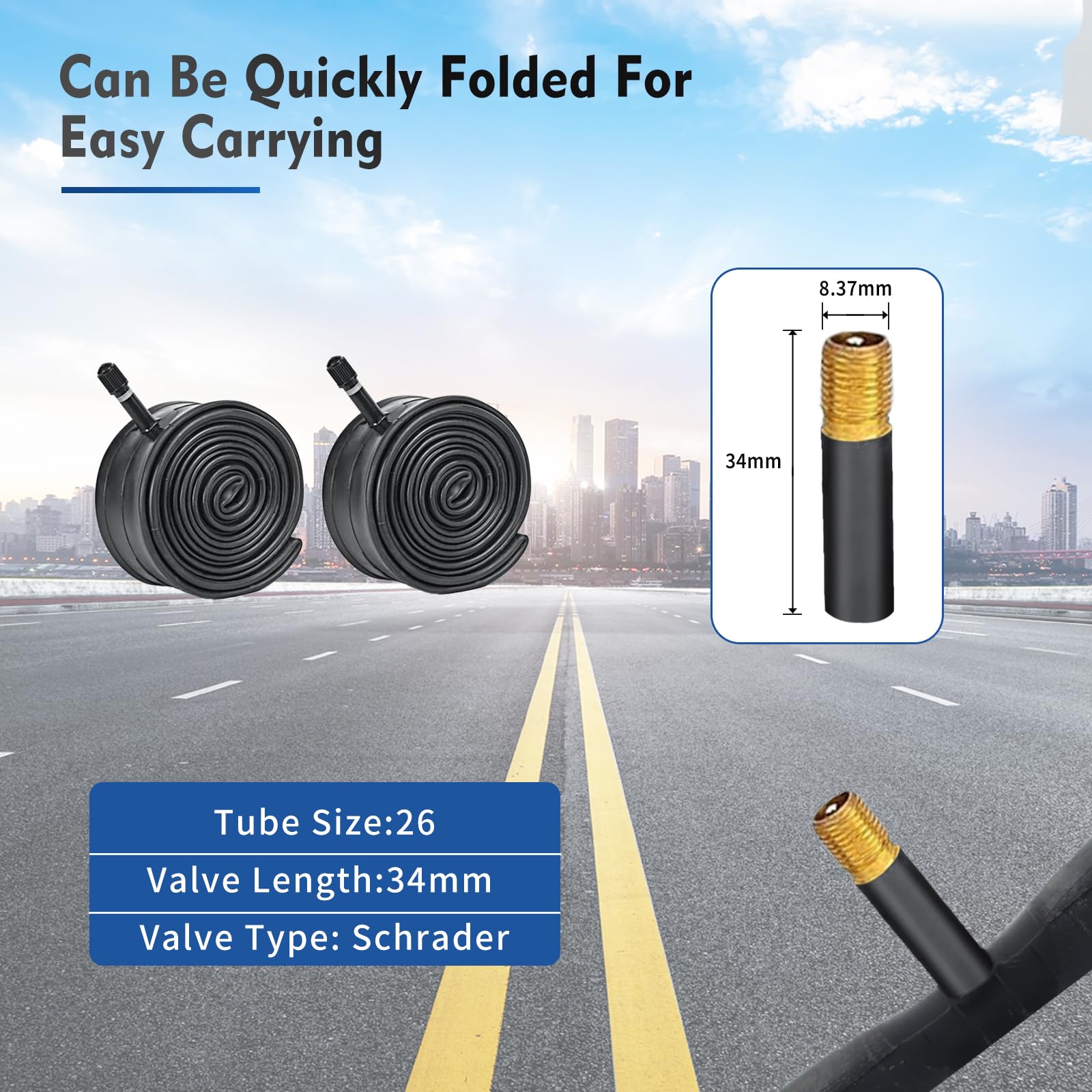 Chambre à Air Vélo 24 Pouces - Lot De 2 Chambres à Air Valve Schrader 32mm | Compatible VTT Et Vélo Route