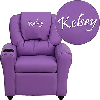 Flash Furniture Lavender Vinyl DG-ULT LAV-TXTEMB-GG: Personalized Kids Recliner with Cup Holder and Headrest