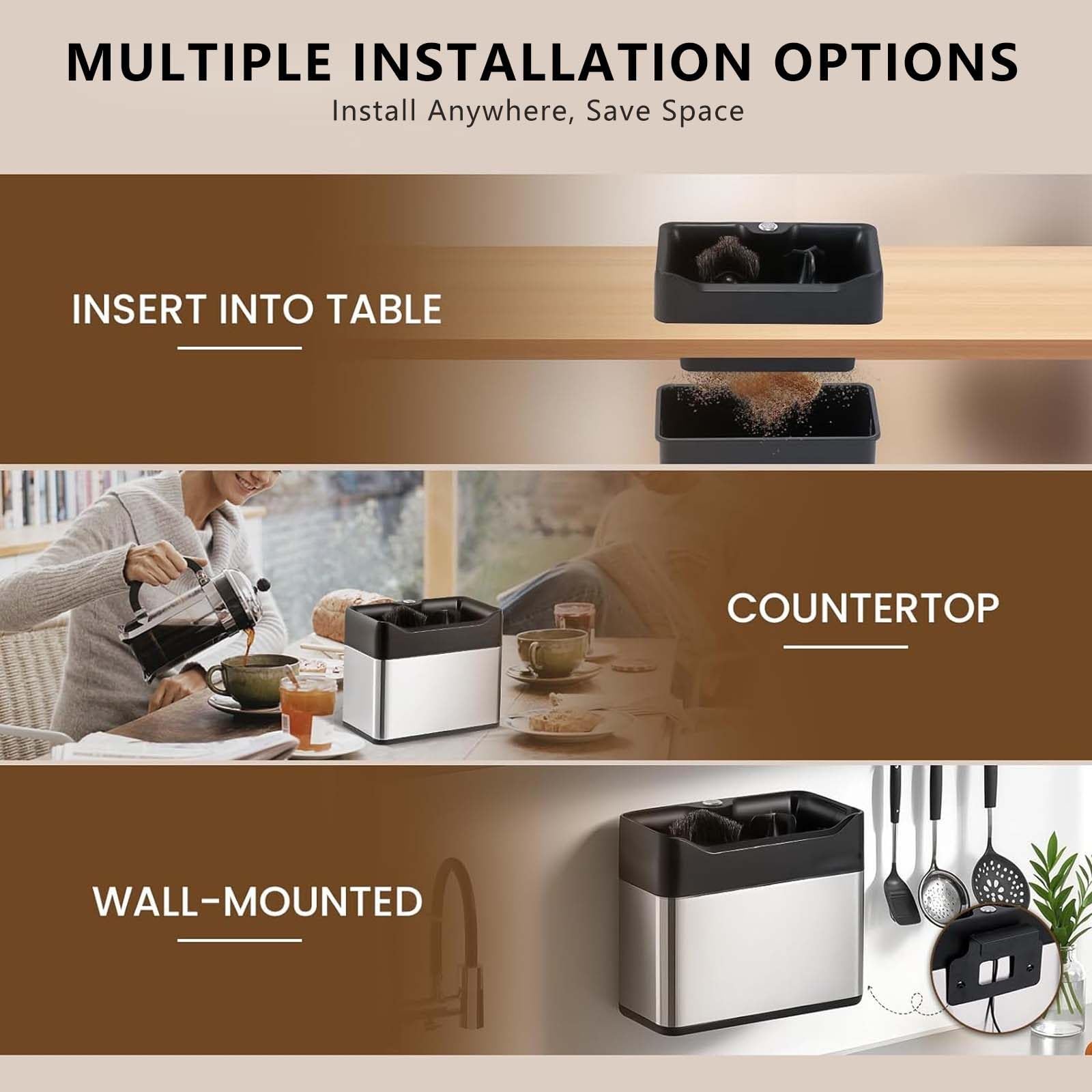 Limpiador automático de portafiltros para cafeteras Espresso eléctricas, con depósito Grande para posos, máquina silenciosa para Limpiar el Mango del café, Color Plateado