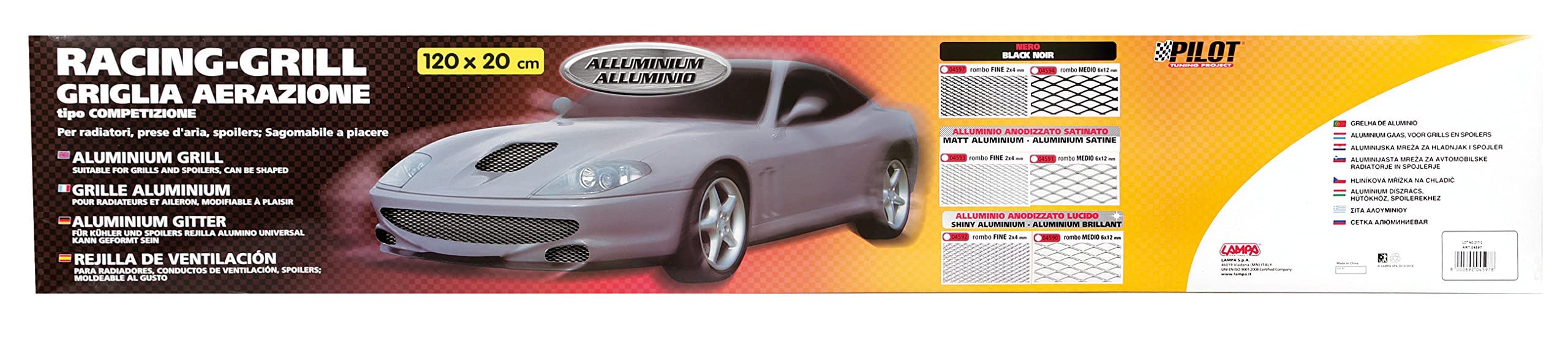 Pilot 04592 Alluminio Racing Grill, Rombo Fine, 2mm x 4mm/120cm x 20cm, Lucido
