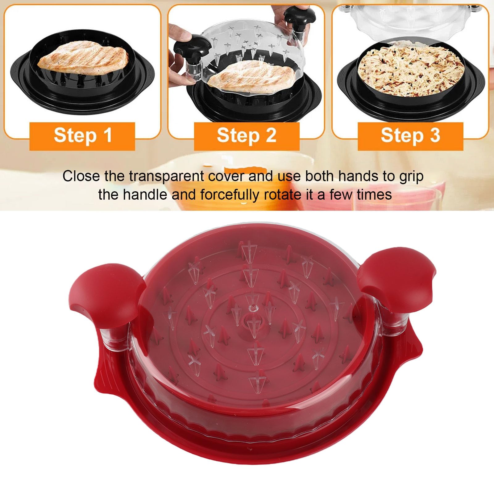 Torcer para Herramientas de Pollo, Carne Rallada Más Rápida, Ayudante de Cocina, Cubierta Transparente, Fácil de Usar (rojo)