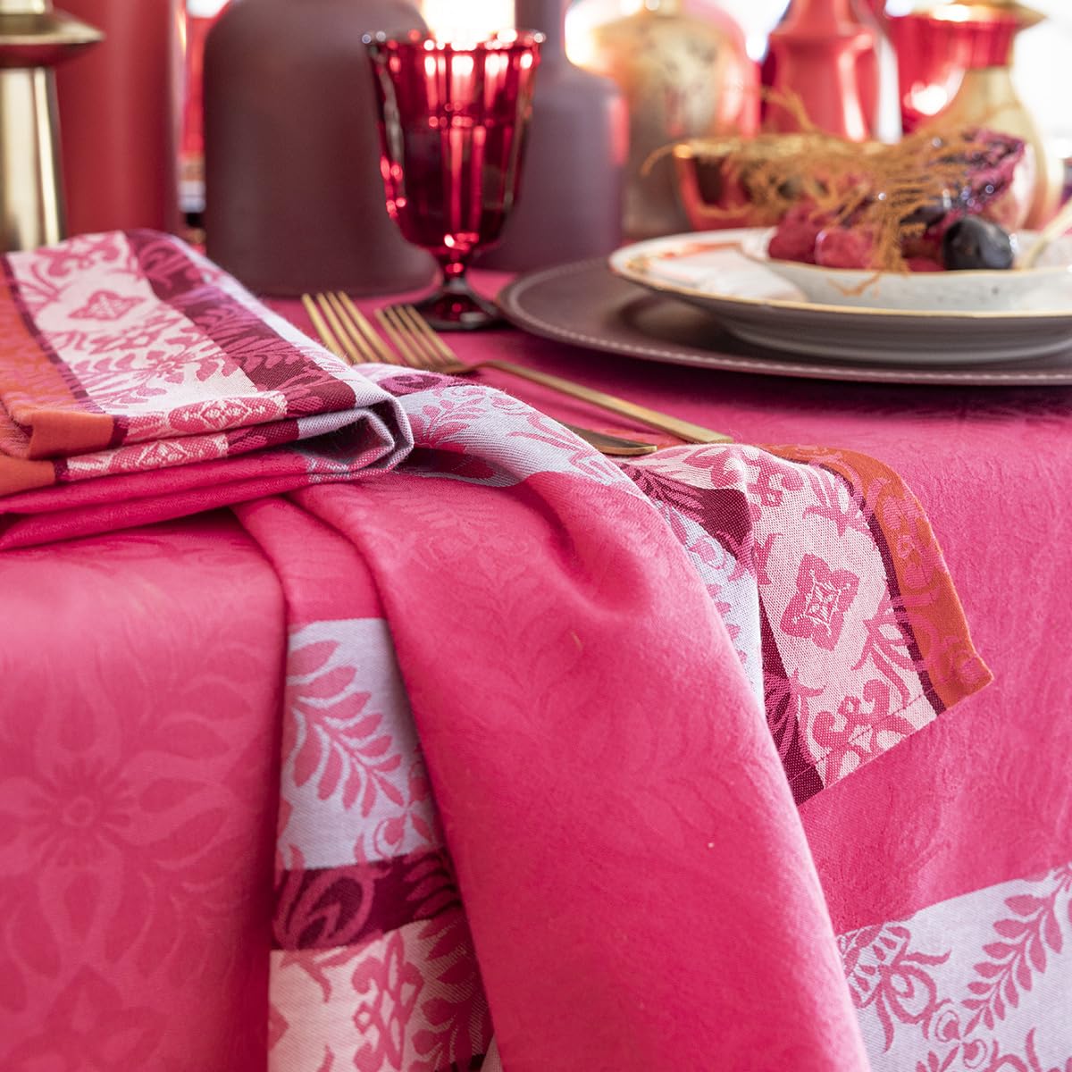 Le Jacquard Français Servietten (4X Set) Mumbai Fuchsia 50x50 cm Baumwolle