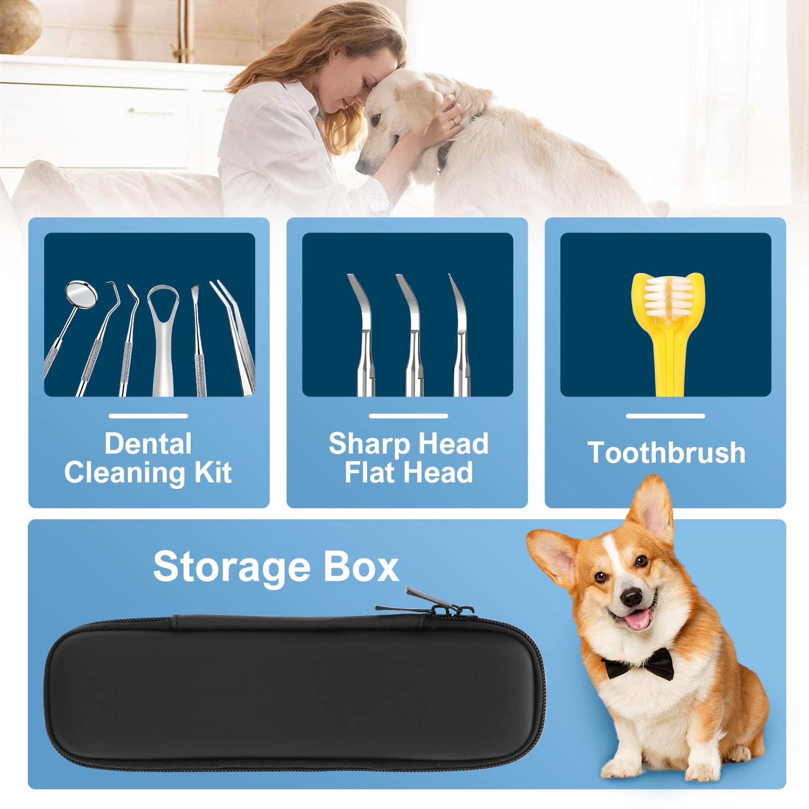 Detartreur Dentaire Ultrason pour Chien et Chat - Kit Detartrage Dentaire Professionnel, Étanche IPX6, Anti Tartre Chien & Mauvaise Haleine, Nettoyage Sûr des Gencives