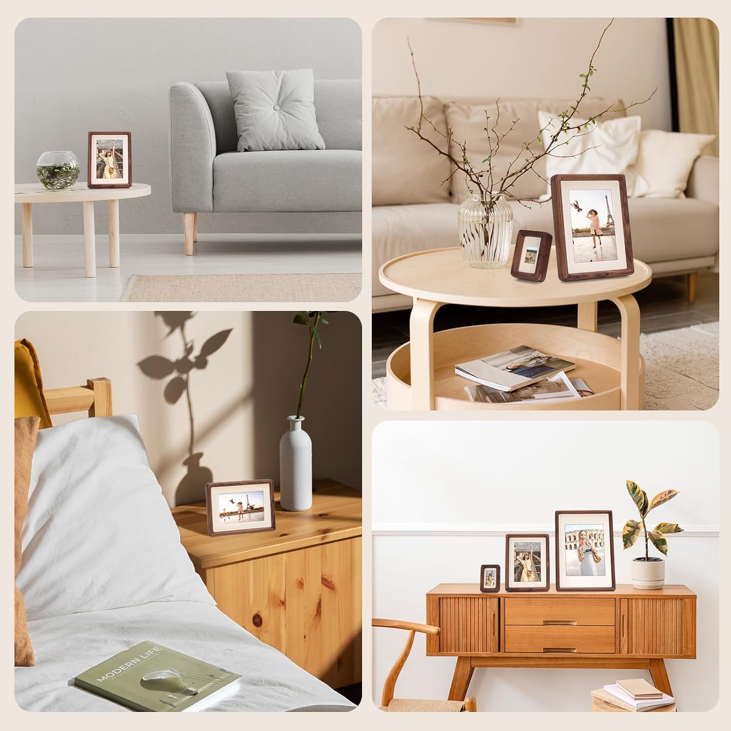 Solid Walnut Picture Frame 6x8 8x10, Large Solid Wood Tabletop Photo Frame with Decorative Joinery Corners (Walnut, For 6x8 / 8x10 Photo)