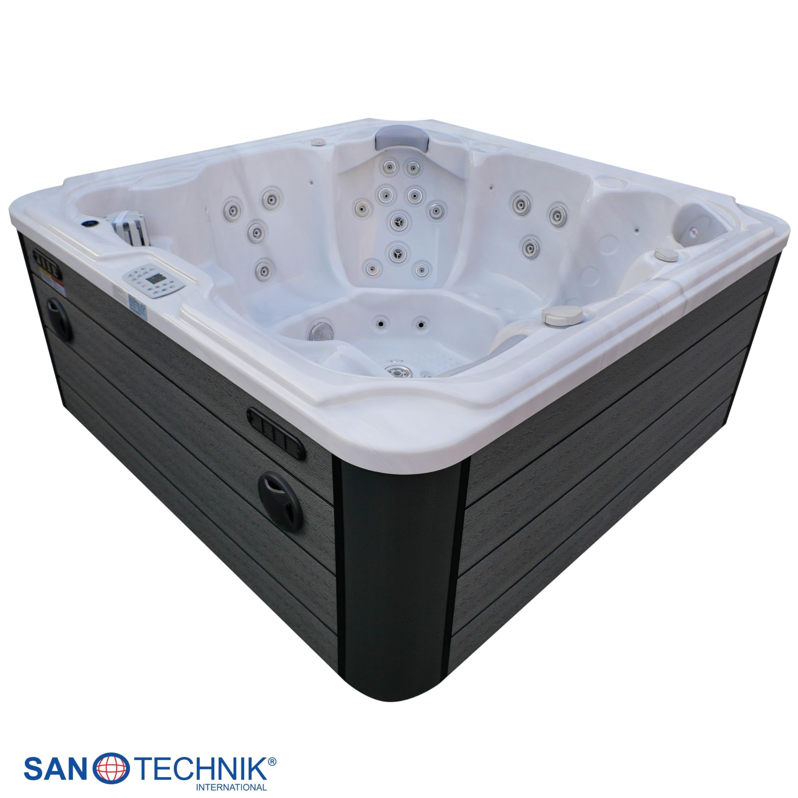 Outdoor idromassaggio SPA POOL Oasis Maxi bianco – con copertura e barra – Dimensioni 210 x 210 x 95 cm – 52 ugelli massaggianti, LED, radio, altoparlante, Bluetooth, SPA per 6 persone