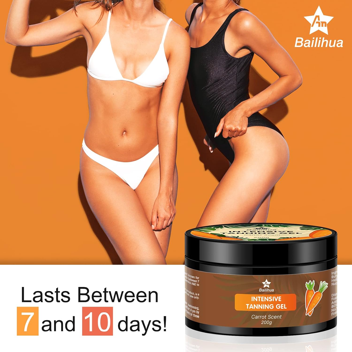 Carrot Tanning Gel Accelerator for Outdoor Sun & Sunbeds, Dark Tanning Intensifier with Carrot & Coconut Oils, Moisturizing Tan Enhancer for Deep Golden Glow, Indoor Outdoor Tanning Lotion, 7.05 oz
