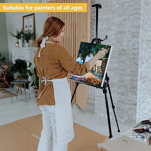 Miniatura 3 de RRFTOK Soporte de caballete para artista, trípode de metal, caballete ajustable para pintar lienzos de altura de 21 a 66 pulgadas con triángulo