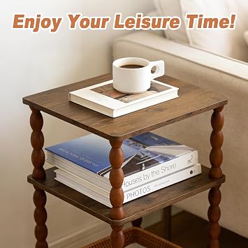 Wooden Side Table, Small End Table with Storage Shelf, Modern Bedside Coffee Table Night Stand for Living Room, Bedroom, Office and Small Spaces oak Black Rustic Brown(Rustic Walnut)