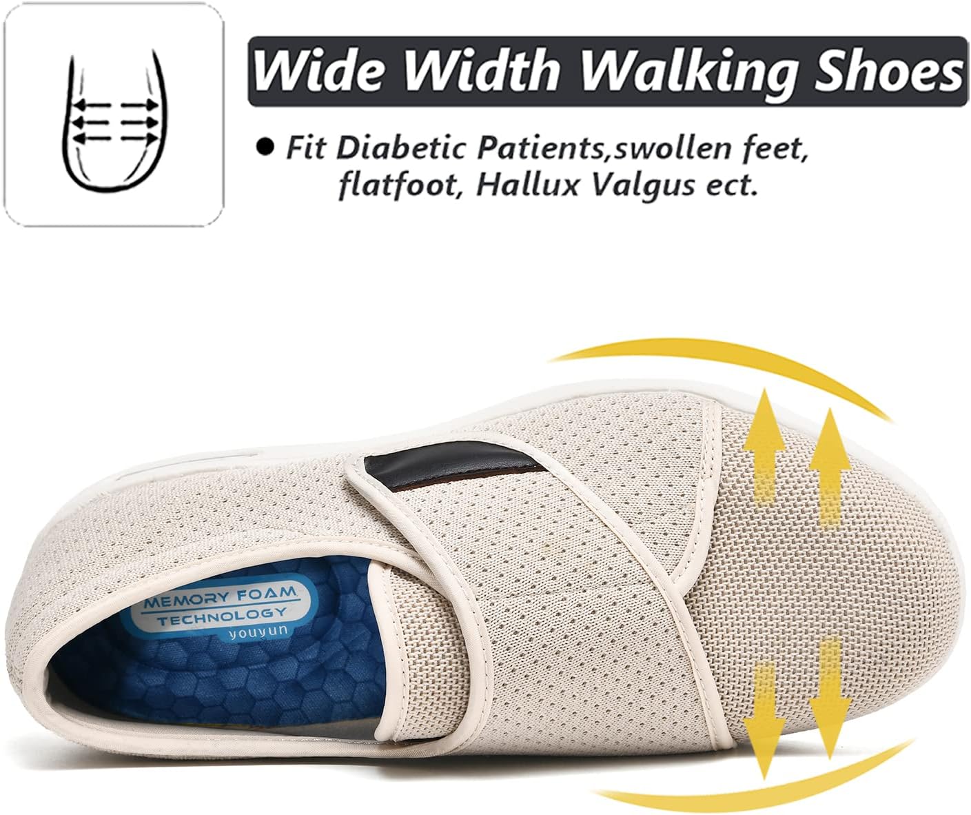 W&LESVAGO Women's Wide Width Diabetic Walking Shoes with Adjustable Closures,Non-Slip Lightweight Sneakers with Classic Air Cushion for Diabetic Edema Plantar Fasciitis