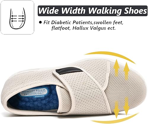 Miniatura 2 de W&amp;LESVAGO Zapatos para caminar diabéticos de ancho ancho ancho para mujer con cierres ajustables, tenis ligeros antideslizantes con cojín de aire