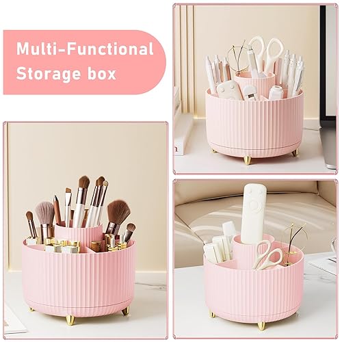 Miniatura 3 de Diesisa Organizador de brochas de maquillaje, organizador de brochas de maquillaje giratorio de 360, 5 ranuras para cosméticos, esmalte de uñas,