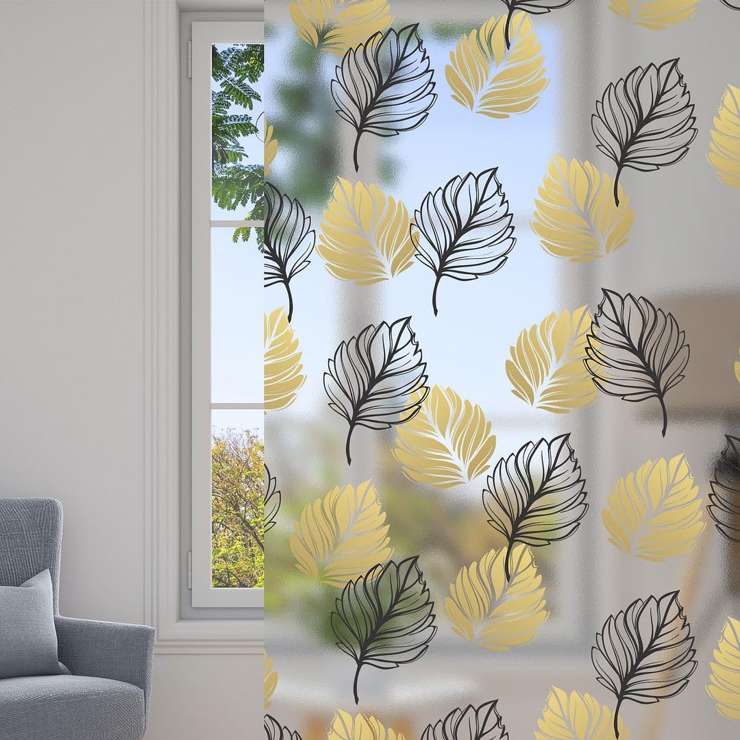 CVANU Black & Golden Leaves Pattern Printed Privacy Window Film Self-Adhesive Heat Protected Vinyl Frosted Sheet for Glass Decoration (12x72inch)_A69 (B0CDCC4YSL) Amazon Price History, Amazon Price Tracker
